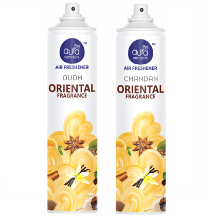 Aura Aerosols Air Freshener 300ml (Pack of 2) - Oudh & Chandan