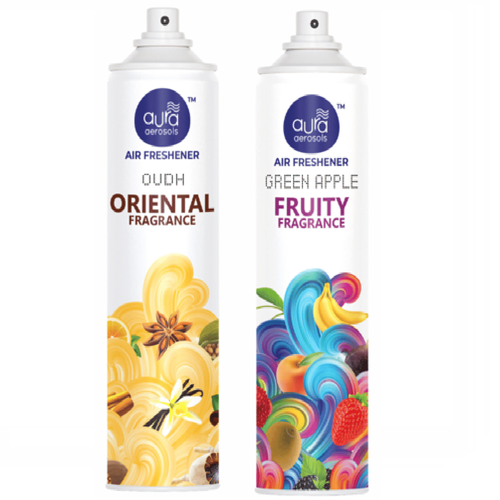 Aura Aerosols Air Freshener 300ml (Pack of 2) - Oudh & Green Apple