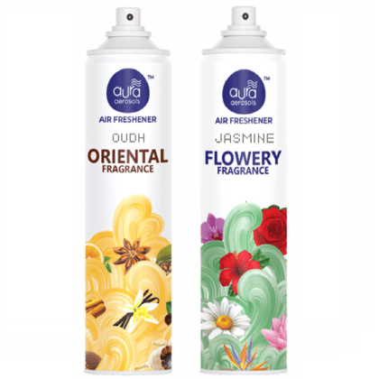 Aura Aerosols Air Freshener 300ml (Pack of 2) - Oudh & Jasmine