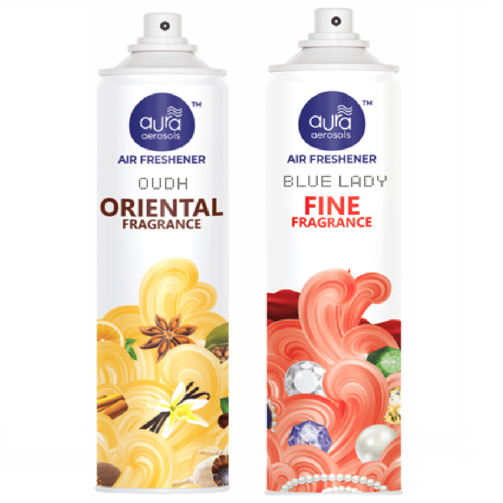 Aura Aerosols Air Freshener 300ml (Pack of 2) - Oudh & Blue Lady