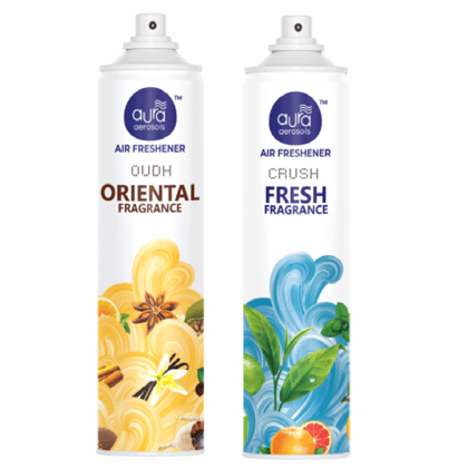 Aura Aerosols Air Freshener 300ml (Pack of 2) - Oudh & Crush