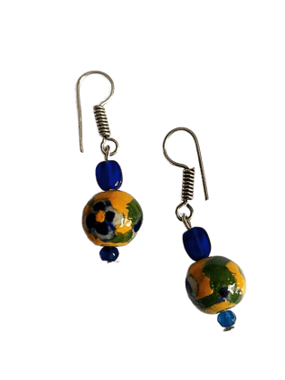 Blue Pottery Beads Earrings-(ER-09)