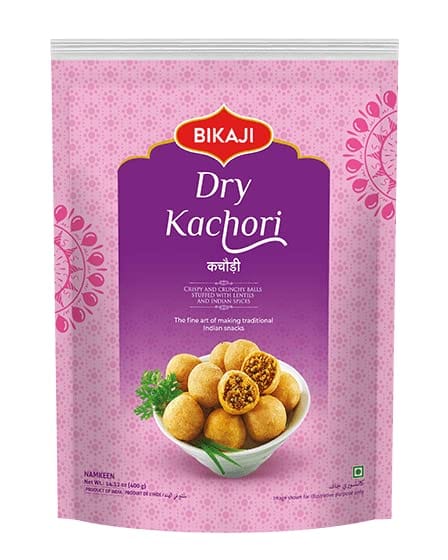 Bikaji Namkeen Dry Kachori | Stuffed with Lentils and Indian Spices | Crispy & Crunchy Balls | Perfect Choice for Snacks Party | 400 Gm Pack