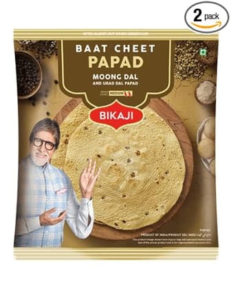 Bikaji Aslee Bikaneri | Baat Cheet Papad | Moong Dal Handroll Papad | 400 gm each | Pack of 2 | 800 gm pack