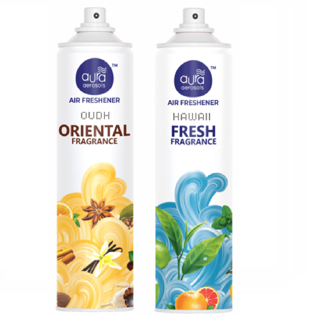 Aura Aerosols Air Freshener 300ml (Pack of 2) - Oudh & Hawai