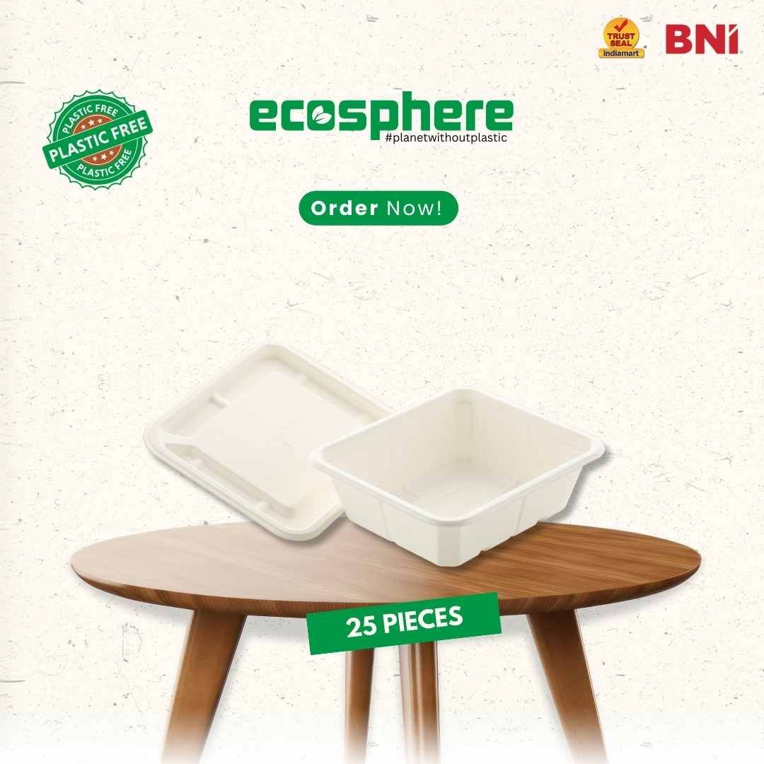 25 Pieces Ecosphere Biodegradable 750 ML Container with lid - Compostable, Bagasse, Freezer & Microwave Safe-750 ml