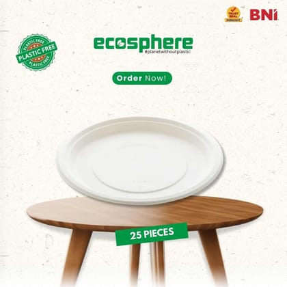 25 pieces Biodegradable 12 Inch Hinged Round Plate - Natural Disposable | Eco-Friendly & Compostable-12 Inch / 25 Pieces