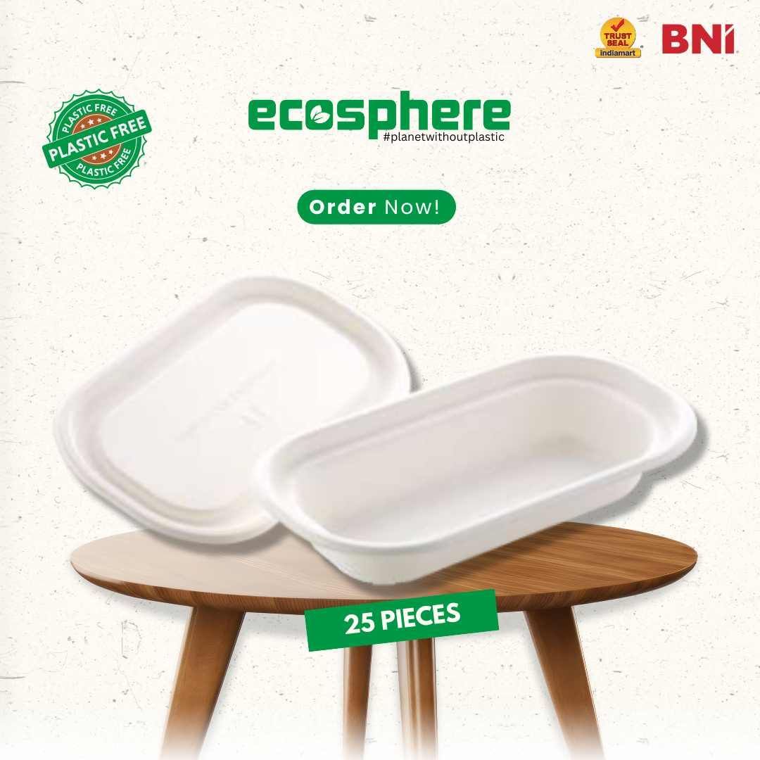 25 Pieces Ecosphere Biodegradable 500 ML Container with lid - Compostable, Bagasse, Freezer & Microwave Safe-500 ml