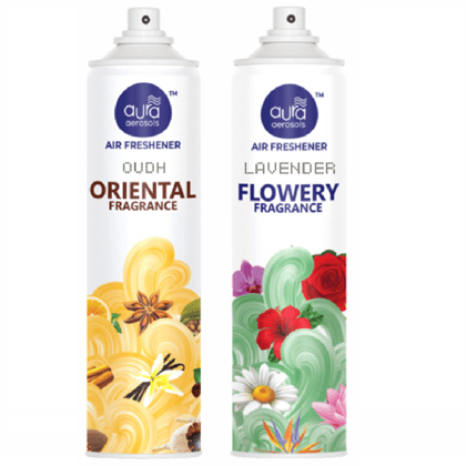 Aura Aerosols Air Freshener 300ml (Pack of 2) - Oudh & Lavender