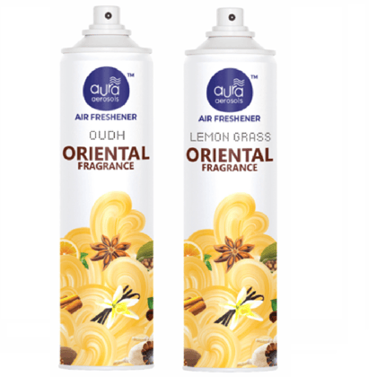 Aura Aerosols Air Freshener 300ml (Pack of 2) - Oudh & Lemon Grass