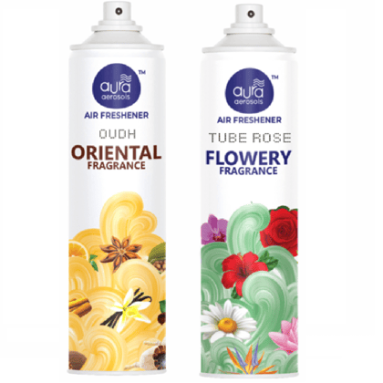 Aura Aerosols Air Freshener 300ml (Pack of 2) - Oudh & Tube Rose