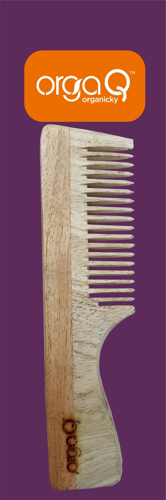 OrgaQ Organicky Natural Neem Wood Hair Comb With Handle Remove Bacteria | Eco friendly