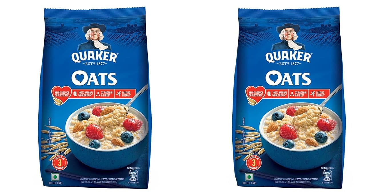 Quaker Oats | Rolled Oats Natural Wholegrain | Nutritious Breakfast Cereals | Dalia Porridge | Easy to Cook | 1 Kg Each | Pack of 2 | 2 Kg Pack