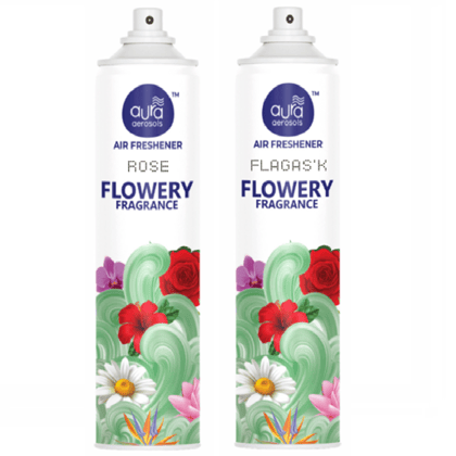 Aura Aerosols Air Freshener 300ml (Pack of 2) - Rose & Flagask