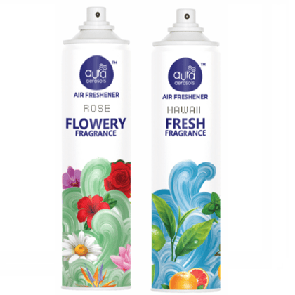 Aura Aerosols Air Freshener 300ml (Pack of 2) - Rose & Hawai