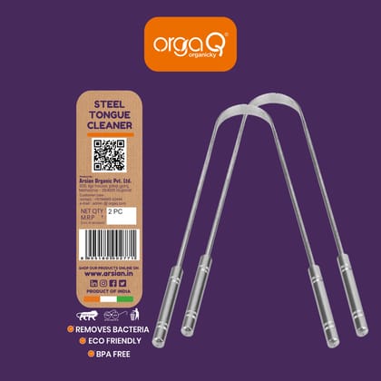 OrgaQ Organicky Natural Steel Tongue Cleaner (Scraper) for Freshens Breath | Eco Friendly (Pack of 2)