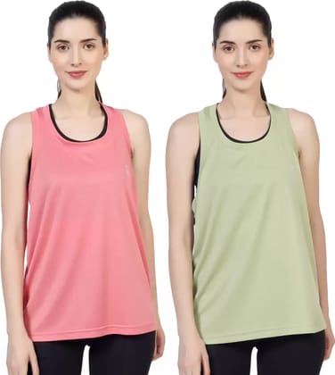 BlueFicus Combo of 2 Women's cotton Tank Top Camisole Solid Plain Sports Summer Gym Workout ( Green & Peach)