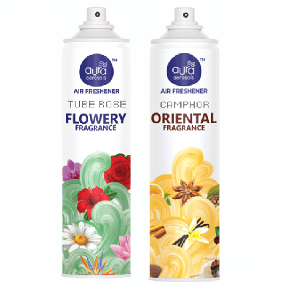 Aura Aerosols Air Freshener 300ml (Pack of 2) - Tube Rose & Camphor