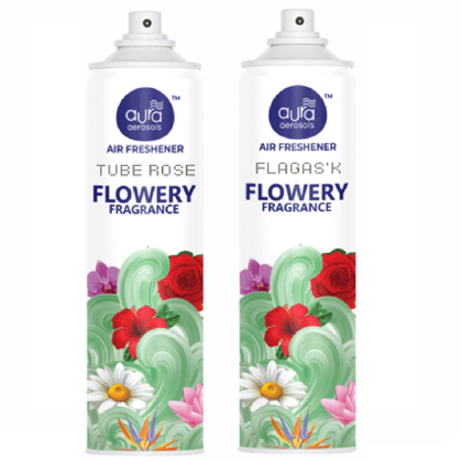 Aura Aerosols Air Freshener 300ml (Pack of 2) - Tube Rose & Flagask