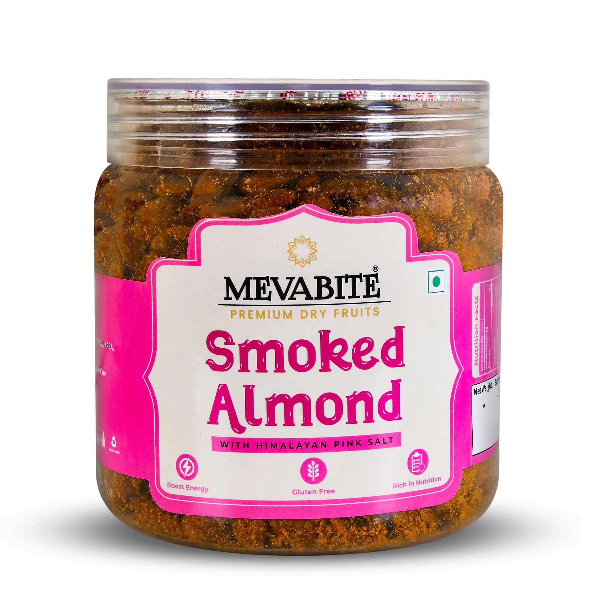 MEVABITE Smoked Roasted Almond 1kg - Himalayan Pink Salt Almonds | Crunchy & Salted Badam