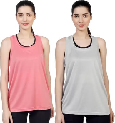 BlueFicus Combo of 2 Women's cotton Tank Top Camisole Solid Plain Sports Summer Gym Workout ( Grey & Peach)