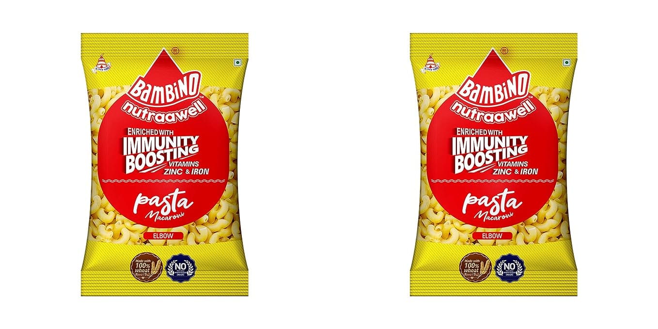 Bambino | Pasta Macaroni with PEP | Enriched with Immunity Boosting | Elbow | 400 gm Each | Pack of 2 | 800 Gm Pack