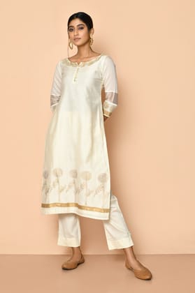 Ayoola flora Ivory handloom Maheshwari silk kurta set for women