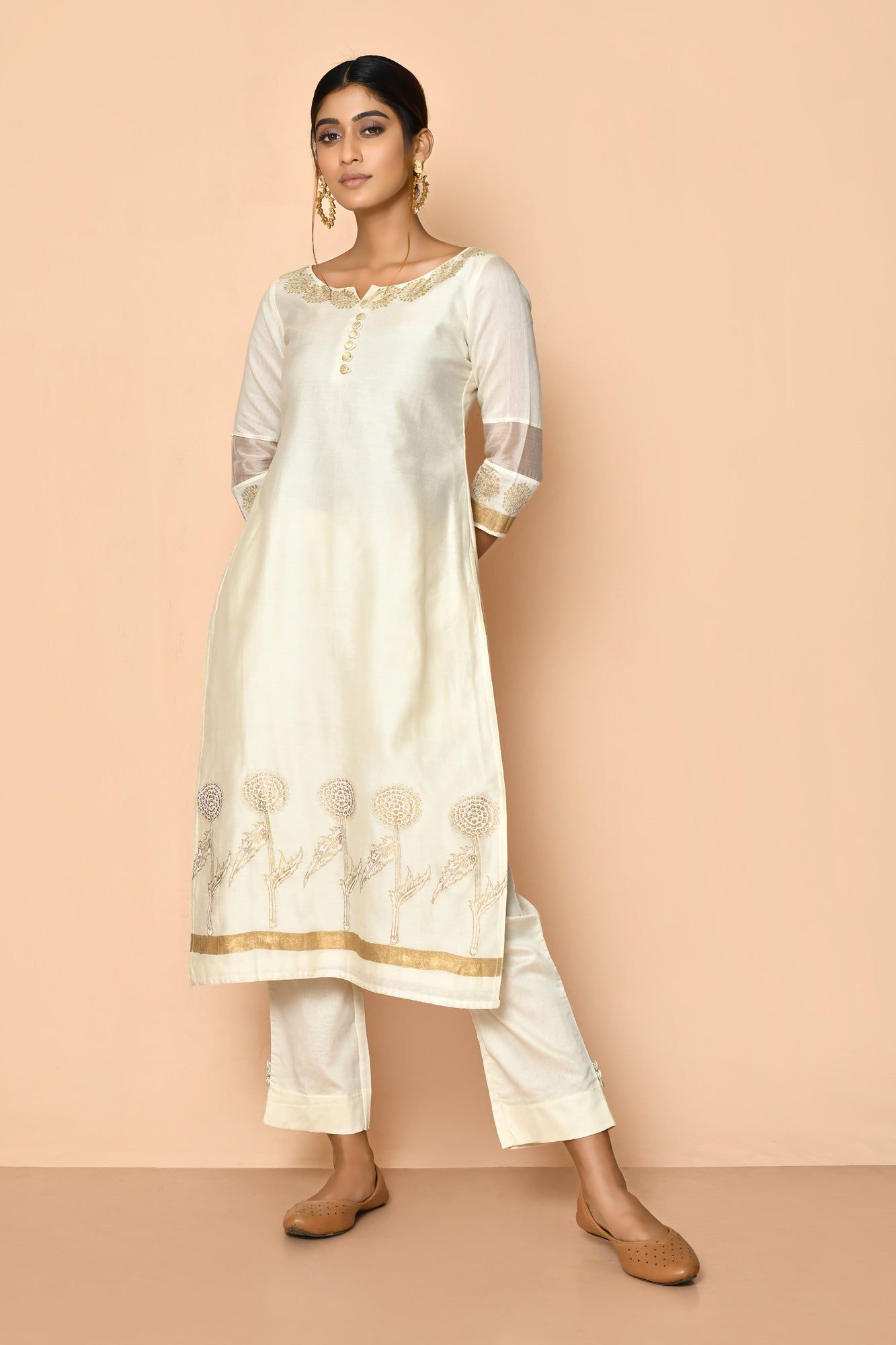 Ayoola flora Ivory handloom Maheshwari silk kurta set for women