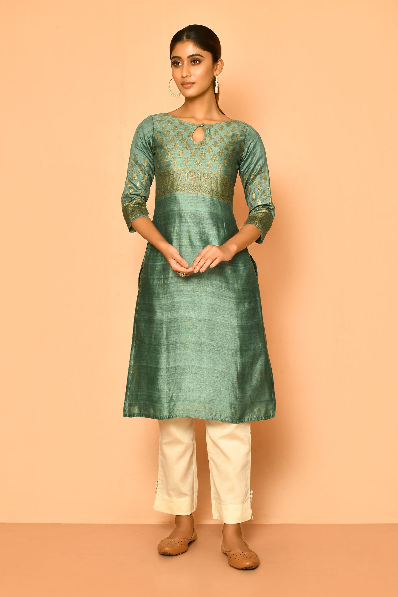 Jade Handloom cotton silk kurta for women