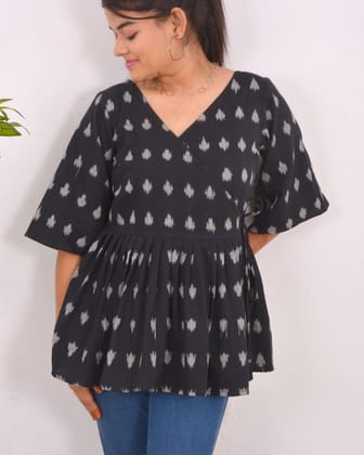 Julie Handwoven Wardrobe Essentials Women cotton Ikkat Peplum Top