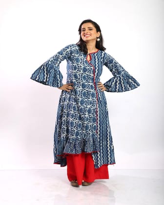 Indigo Angarakha Style Long Cotton Kurti