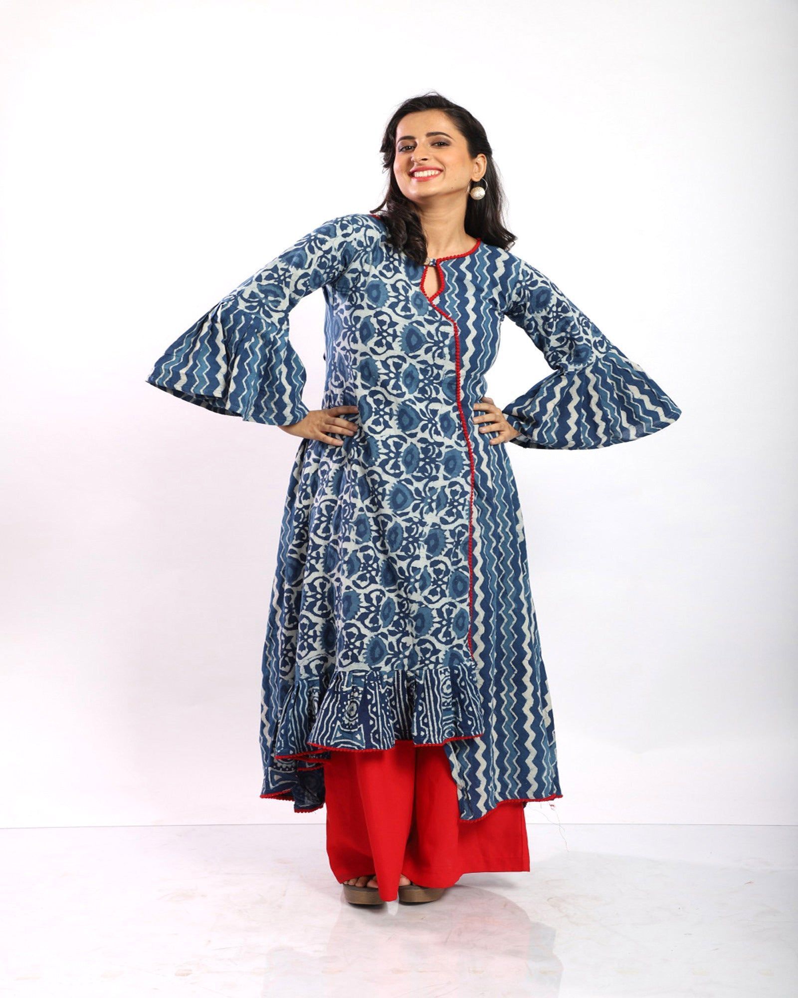 Indigo Angarakha Style Long Cotton Kurti