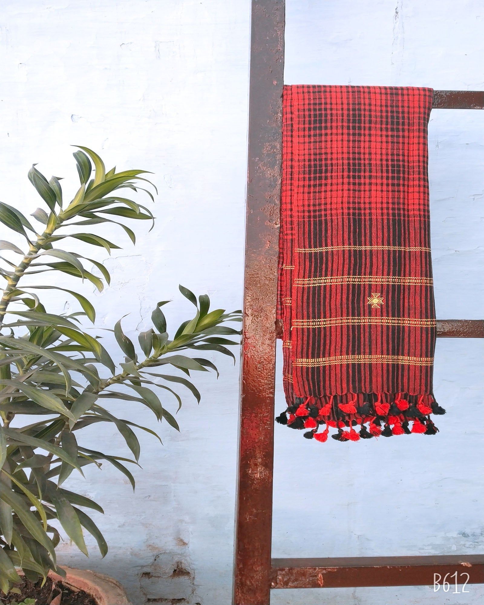 Red Plaid Organic Handloom Cotton Stole