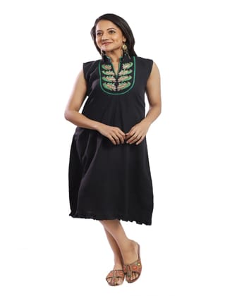 Bold Is Beautiful Black Handwoven cotton Embroidered  Kurta