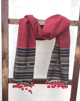 Red Black Handloom Cotton Stole