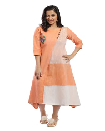 Peach Orange Slub Cotton Long Kurti