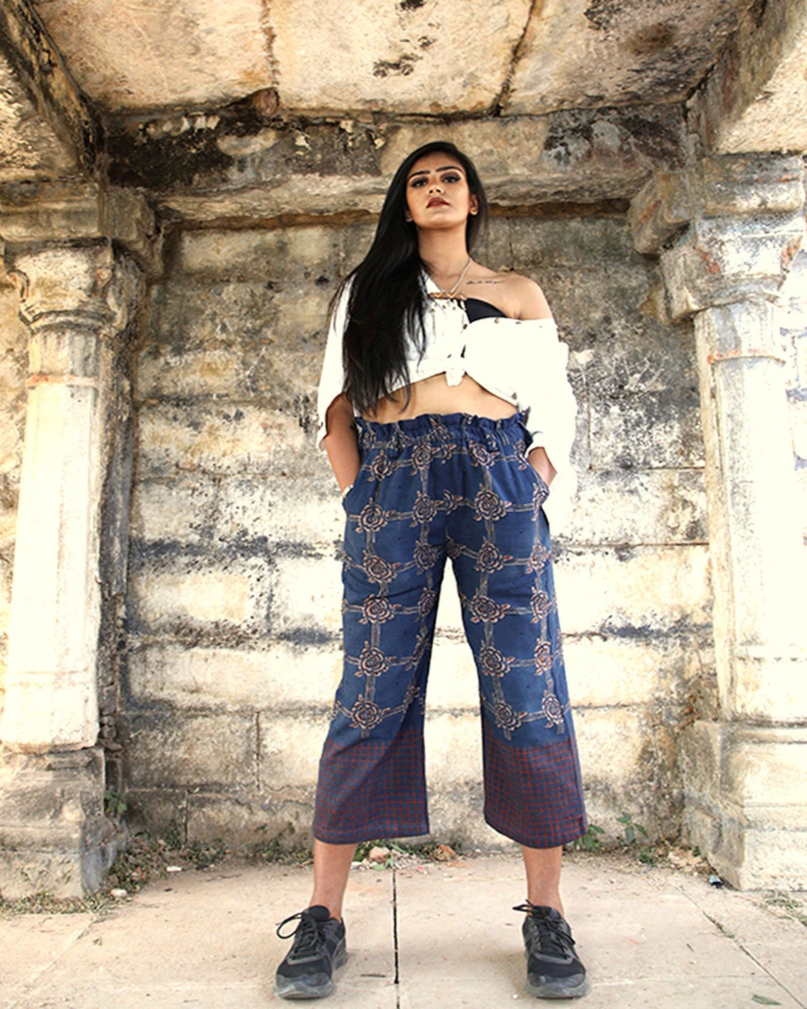 Indigo Red Handwoven Cotton Boho Pants