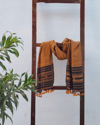 Gold Black Handloom Cotton Stole