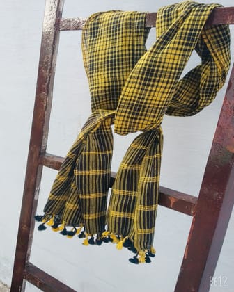 Yellow Black Plaid Organic Handloom Cotton Stole