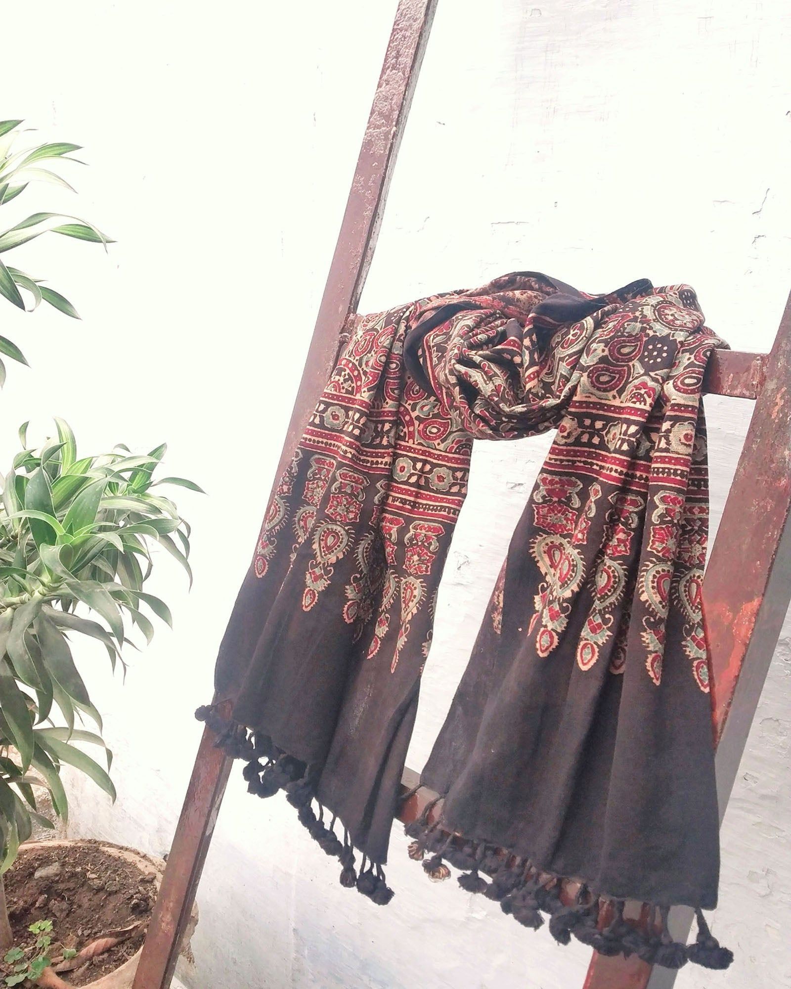 Black Ajrakh  Handloom Cotton Stole