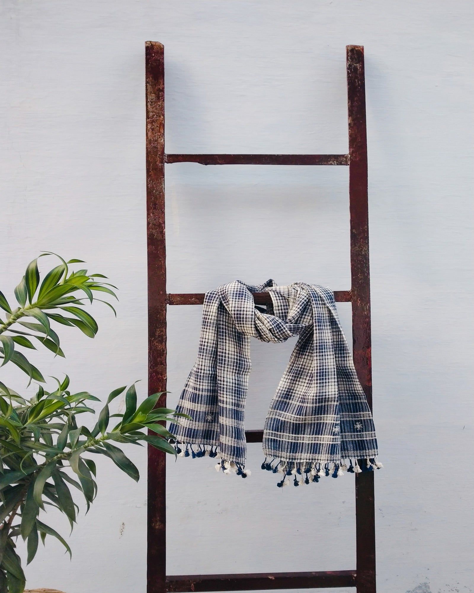 Blue and White Plaid Organic Handloom Cotton Stole