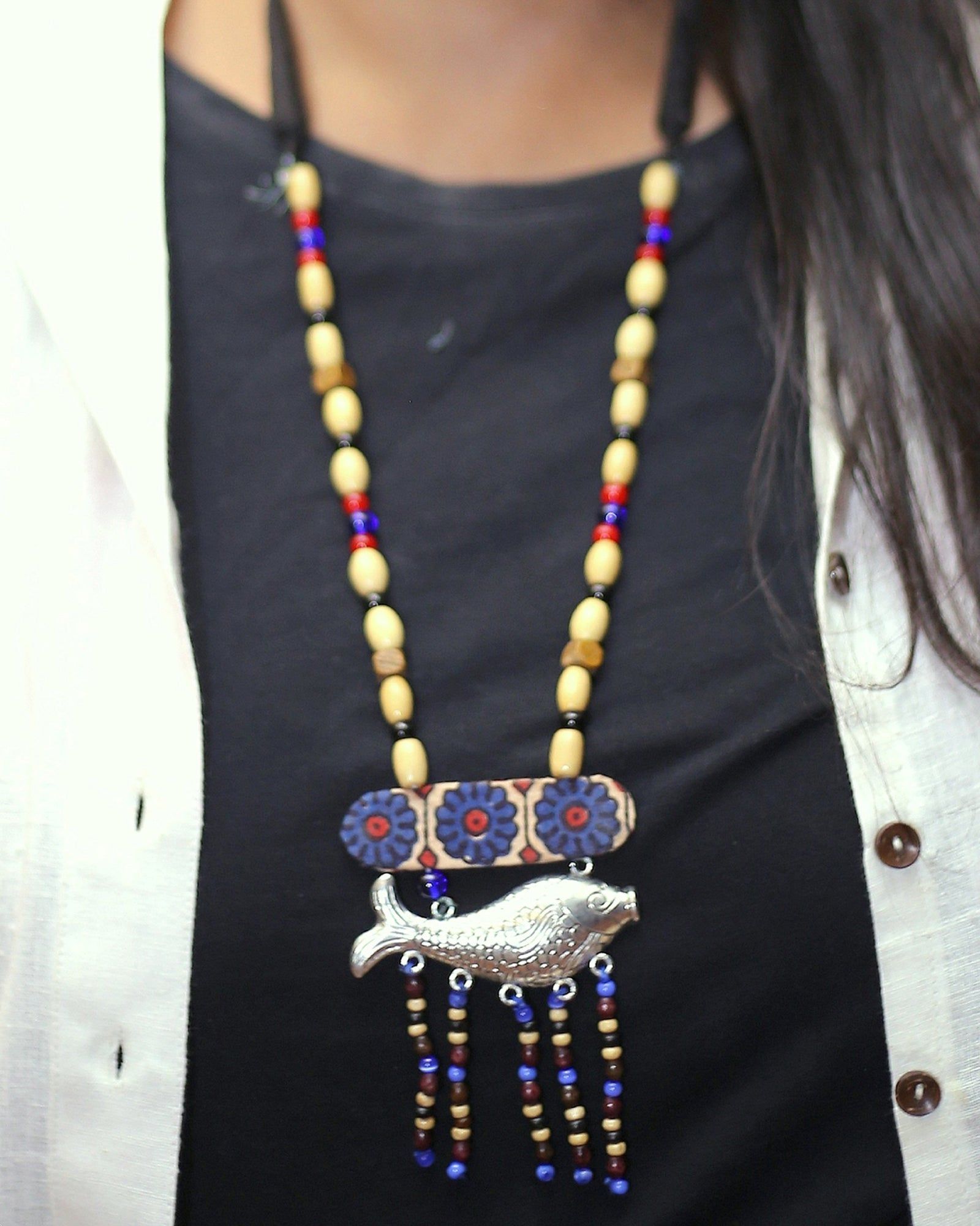 Long Tribal Fishy Beaded Neck Piece