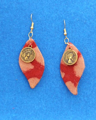 Red White Paisley Dangler Upcycled Earrings