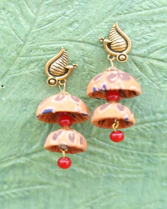 Peacock Peach Orange Jhumka Earrings