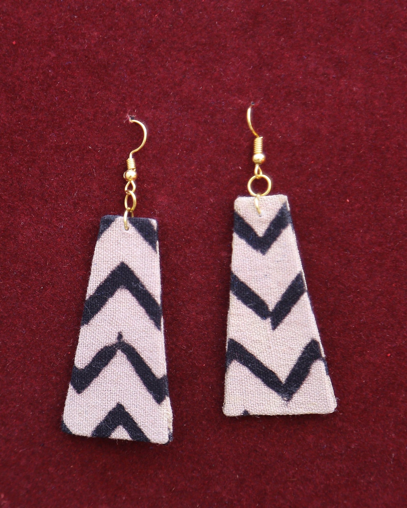 Cream Black Trendy Trapezium Handcrafted Dangler Earrings