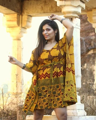 Sun kissed Organic cotton Hand printed Short Caftan Dress