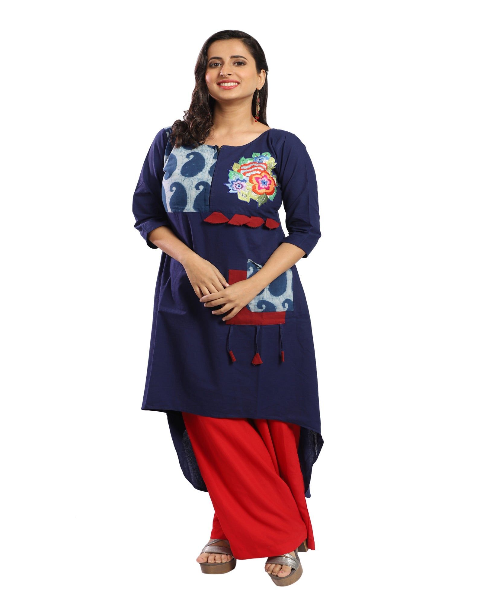 Blue Cotton Hand Embroidered Kurta