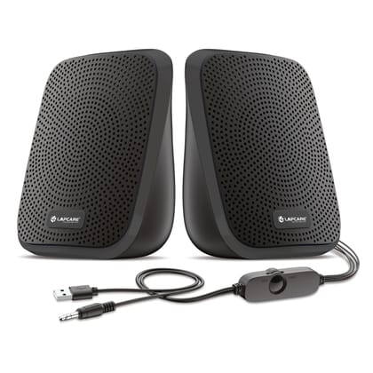 Lapcare Twiny 2.0 5W X 2 Computer Speaker| Stereo Sound| Compact & Portable|Distortion Free Sound| in-line Volume Control (Grey)