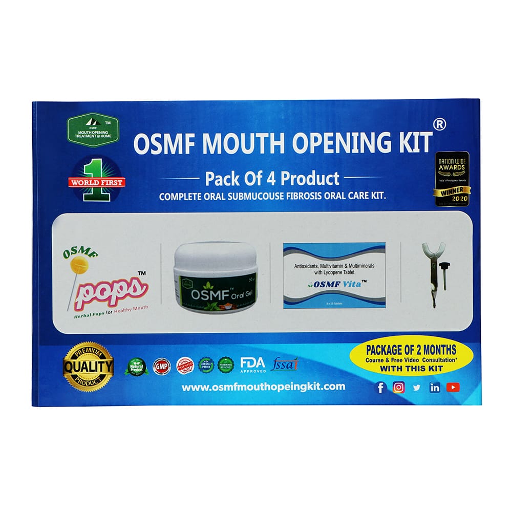 OSMF Mouth Opening Treatment@ Home Mouth Opening Kit™ with OSMF Tablets, Medicine, OSMF Gel and Mouth Opener - Pack of 4 Products