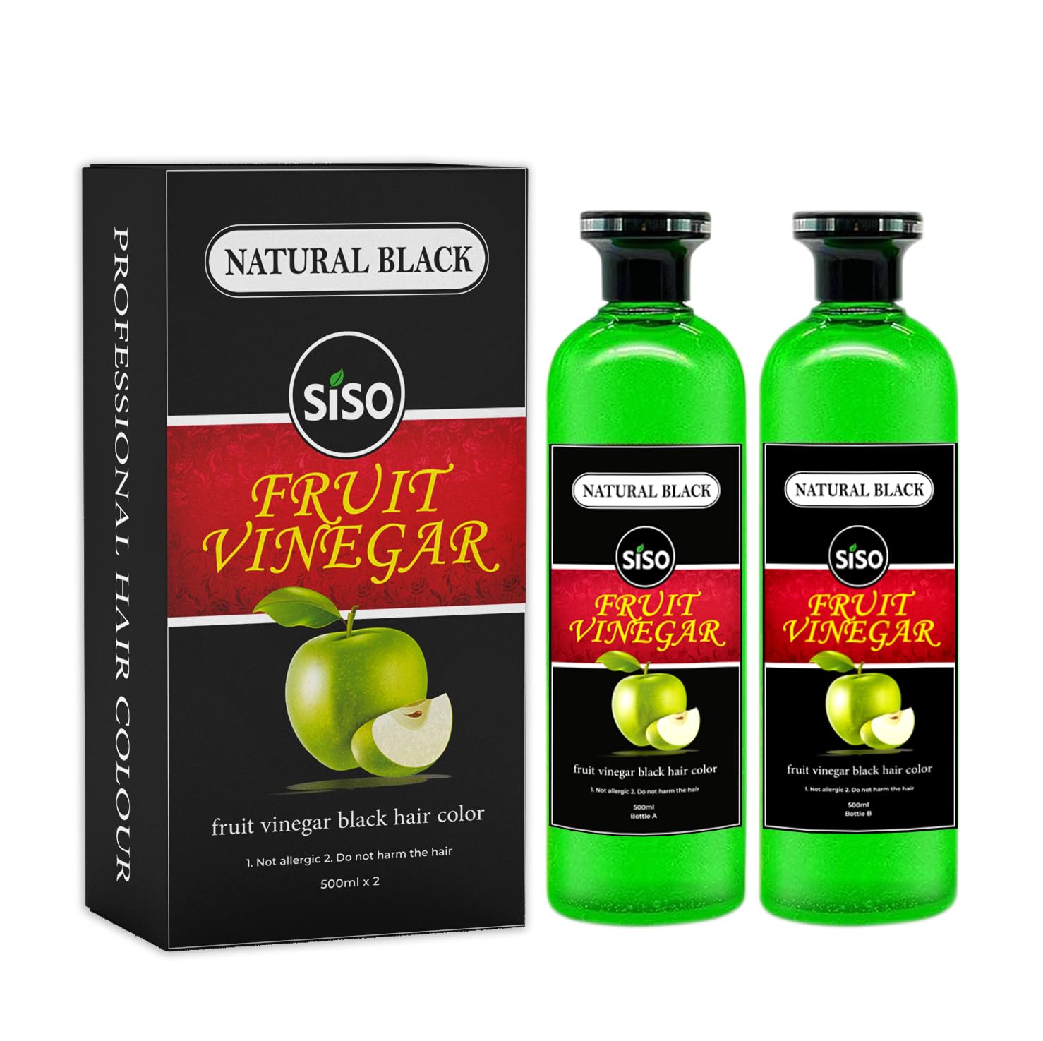 Siso Fruit Vinegar Hair Color, Natural Black Color Dye for Hair Care, Natural Ammonia Free Color Dye (500ml x 2) | Made In India